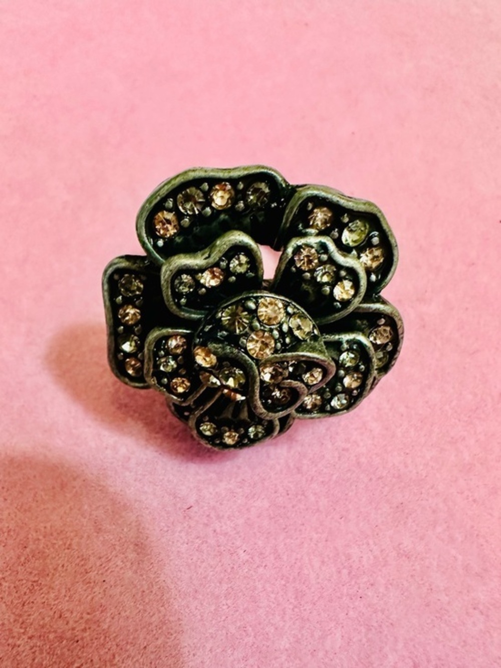 Vintage Inspired Gunmetal Rhinestone Flower Ring